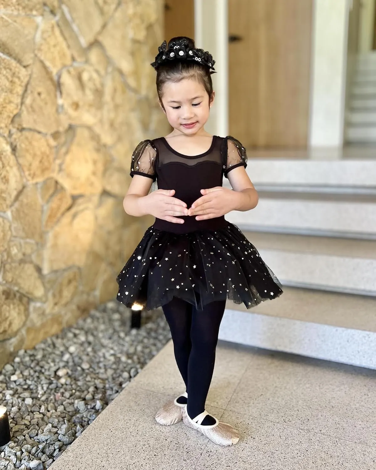 Stelle Puff Sleeve Ballet Leotards for Girls with Sparkly Tutu Skirted Toddler Dance Dress Outfit