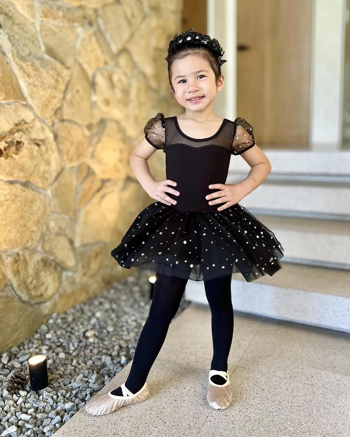 Stelle Puff Sleeve Ballet Leotards for Girls with Sparkly Tutu Skirted Toddler Dance Dress Outfit