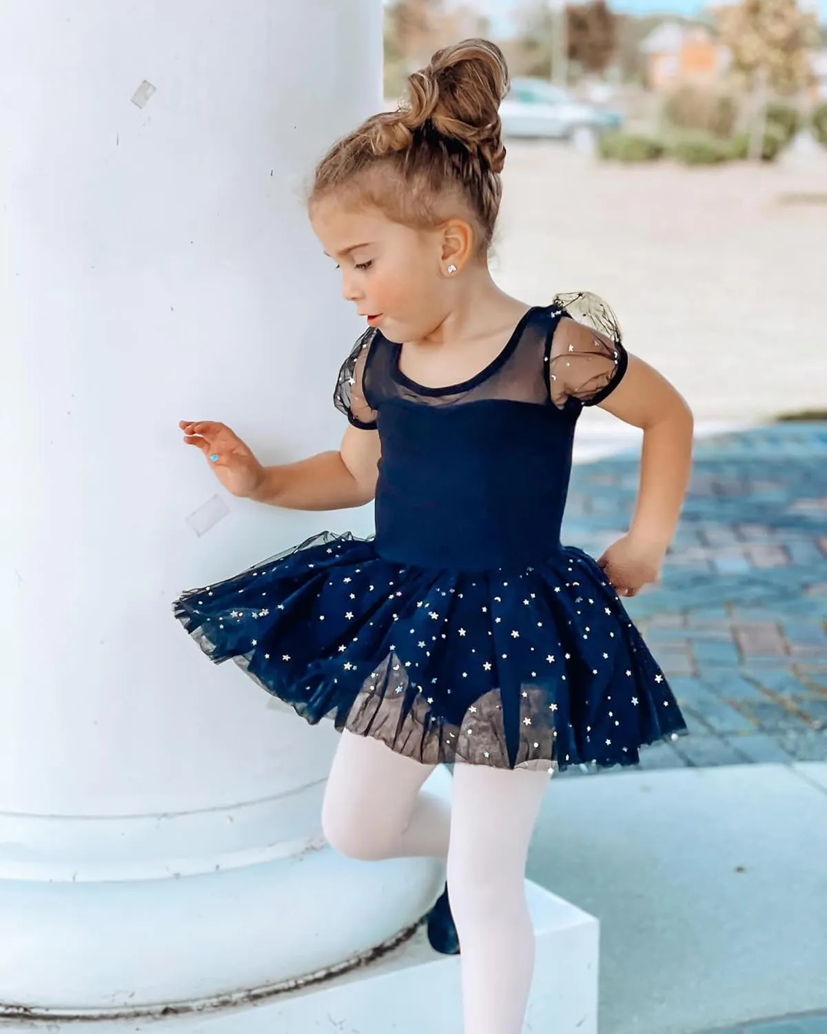 Stelle Puff Sleeve Ballet Leotards for Girls with Sparkly Tutu Skirted Toddler Dance Dress Outfit