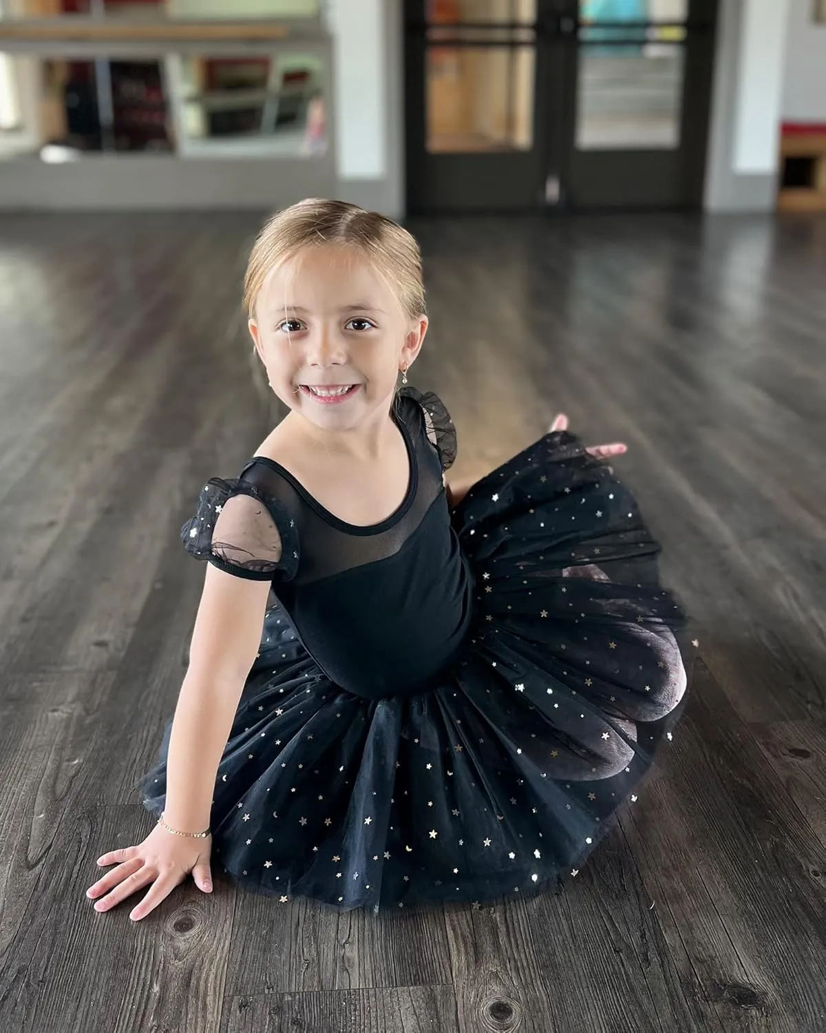 Stelle Puff Sleeve Ballet Leotards for Girls with Sparkly Tutu Skirted Toddler Dance Dress Outfit