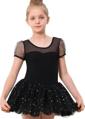 Stelle Puff Sleeve Ballet Leotards for Girls with Sparkly Tutu Skirted Toddler Dance Dress Outfit