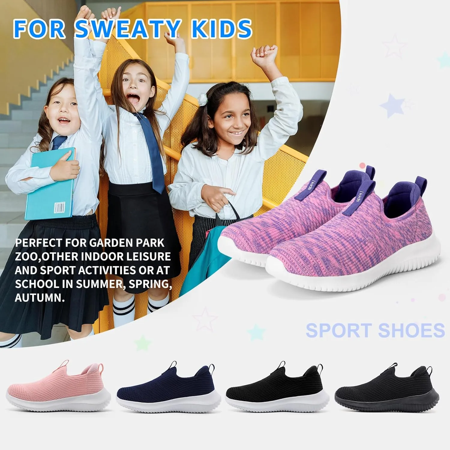STQ Kids Shoes Girls Boys Lightweight Slip on Walking Sneakers