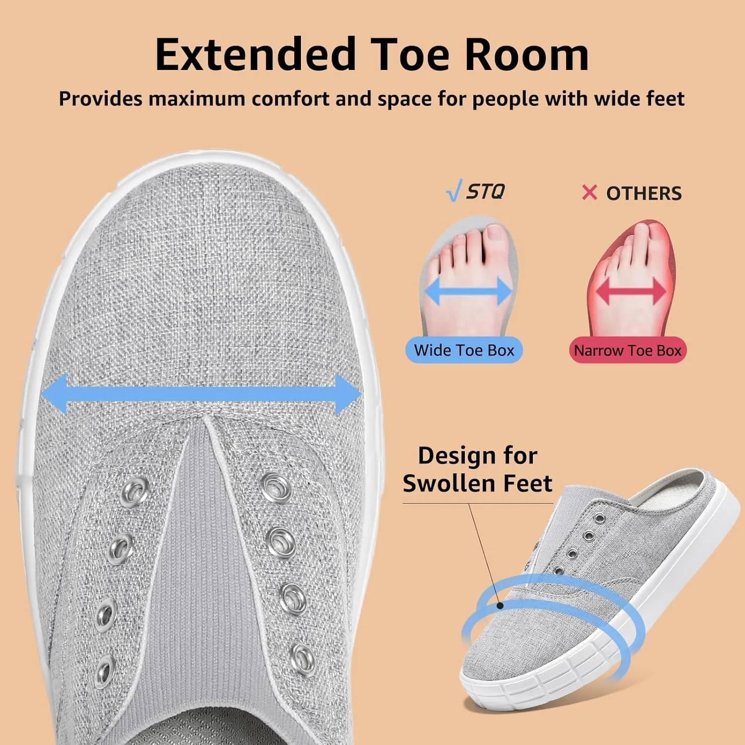 STQ Slip On Orthopedic Wide Shoes丨Lightweight Women Backless Casual Plantar Fasciitis Relief Mule Sneakers
