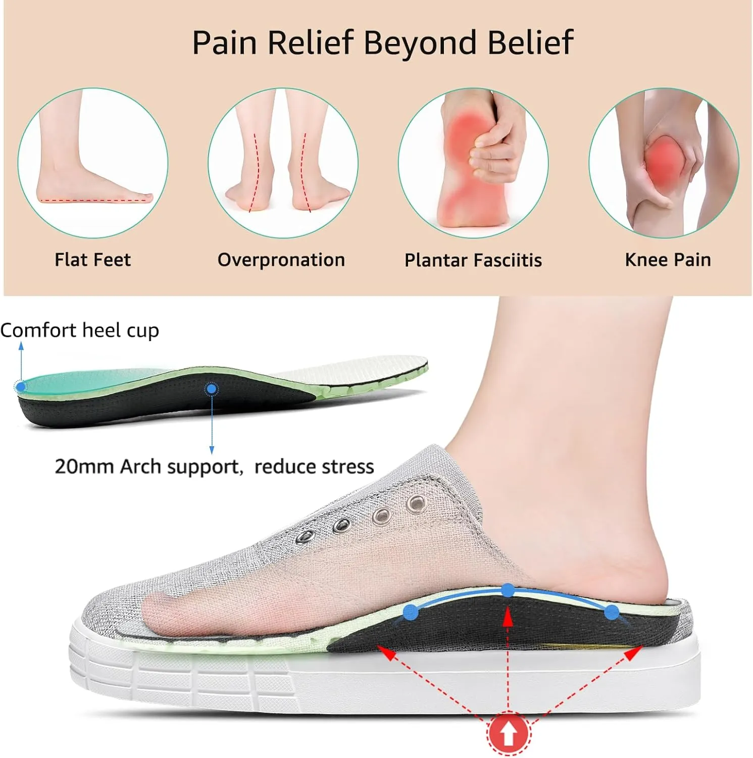 STQ Slip On Orthopedic Wide Shoes丨Lightweight Women Backless Casual Plantar Fasciitis Relief Mule Sneakers