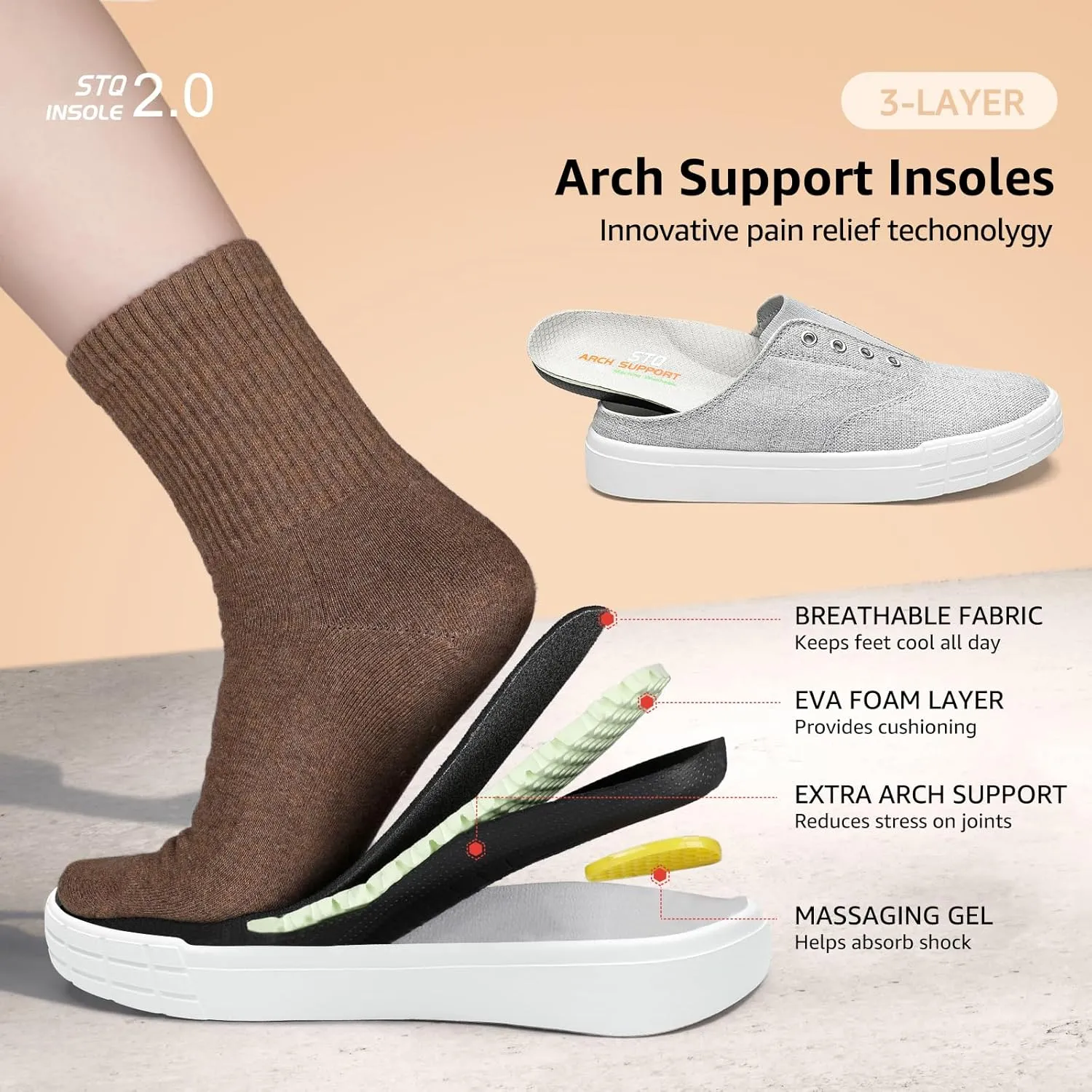 STQ Slip On Orthopedic Wide Shoes丨Lightweight Women Backless Casual Plantar Fasciitis Relief Mule Sneakers