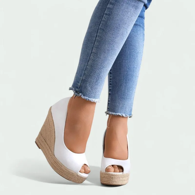Strazoro | Women’s Espadrille Wedge Heels – Peep Toe Slip-On Sandals