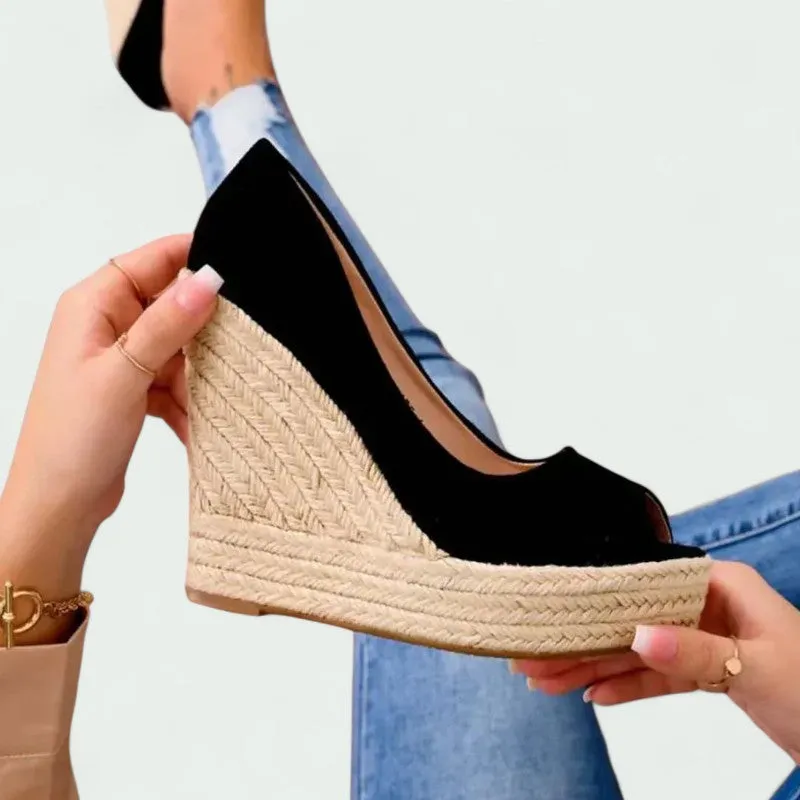Strazoro | Women’s Espadrille Wedge Heels – Peep Toe Slip-On Sandals
