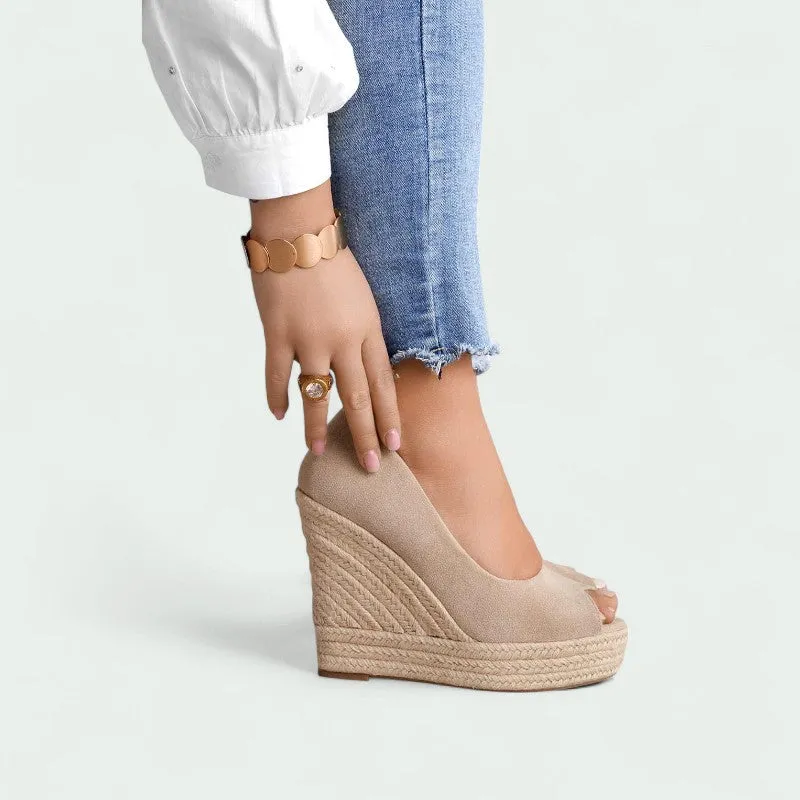 Strazoro | Women’s Espadrille Wedge Heels – Peep Toe Slip-On Sandals