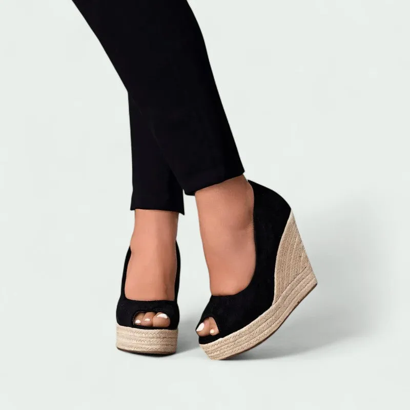 Strazoro | Women’s Espadrille Wedge Heels – Peep Toe Slip-On Sandals