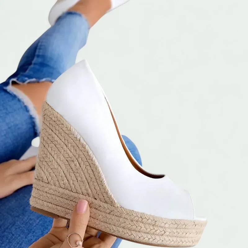 Strazoro | Women’s Espadrille Wedge Heels – Peep Toe Slip-On Sandals