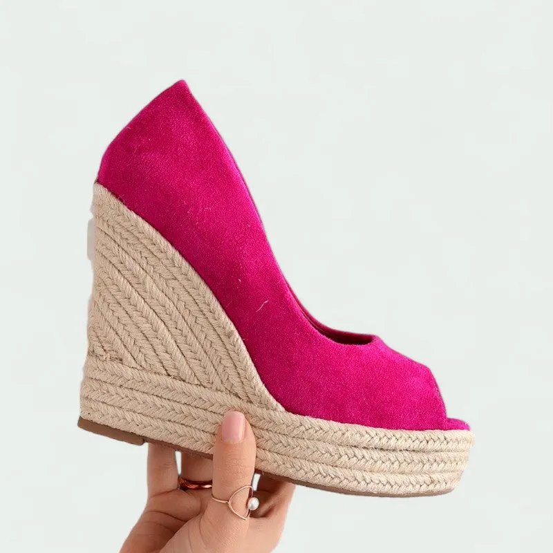 Strazoro | Women’s Espadrille Wedge Heels – Peep Toe Slip-On Sandals