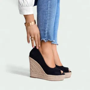 Strazoro | Women’s Espadrille Wedge Heels – Peep Toe Slip-On Sandals