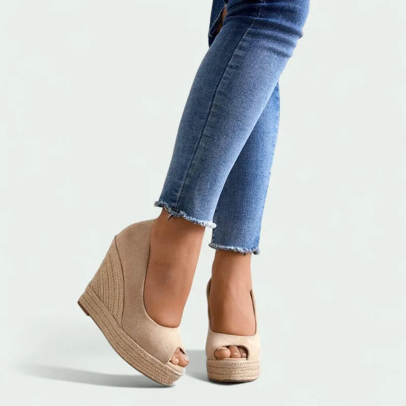 Strazoro | Women’s Espadrille Wedge Heels – Peep Toe Slip-On Sandals