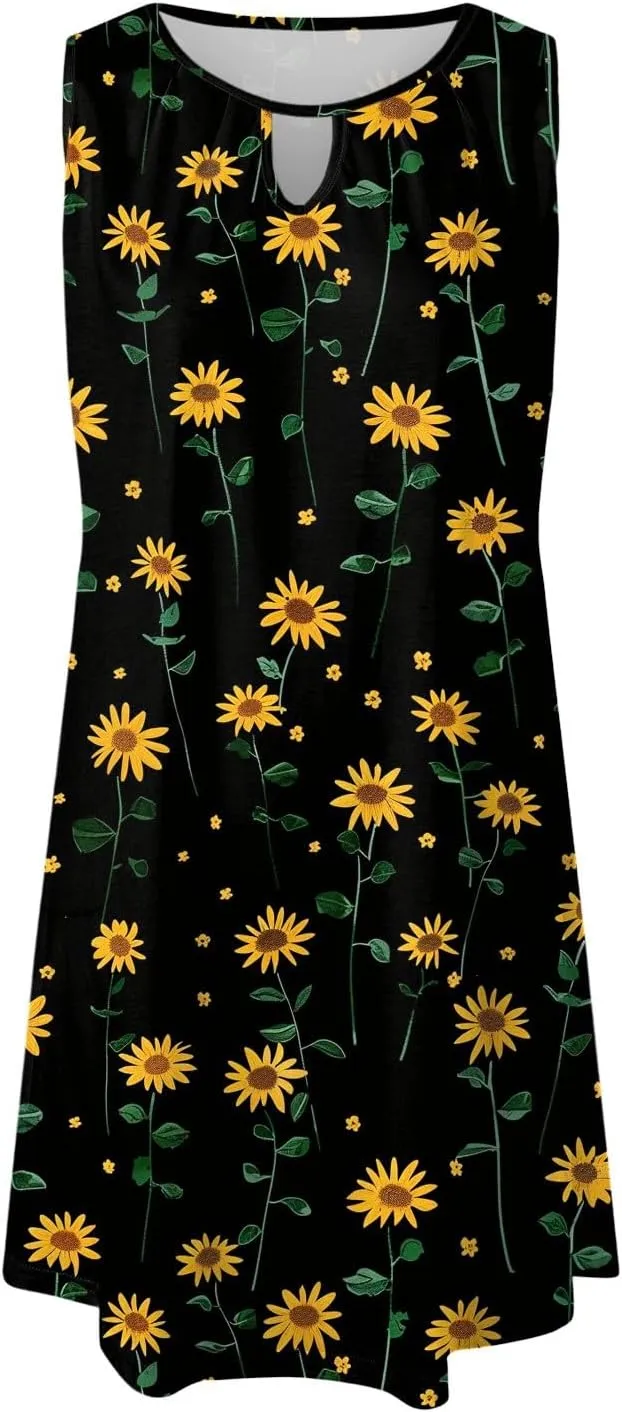 Summer Dresses for Women 2025 Trendy Boho Floral Print Beach Cover Up Casual Spring Sleeveless Sundresses