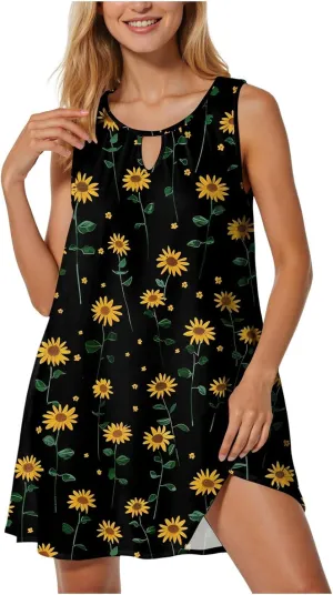 Summer Dresses for Women 2025 Trendy Boho Floral Print Beach Cover Up Casual Spring Sleeveless Sundresses