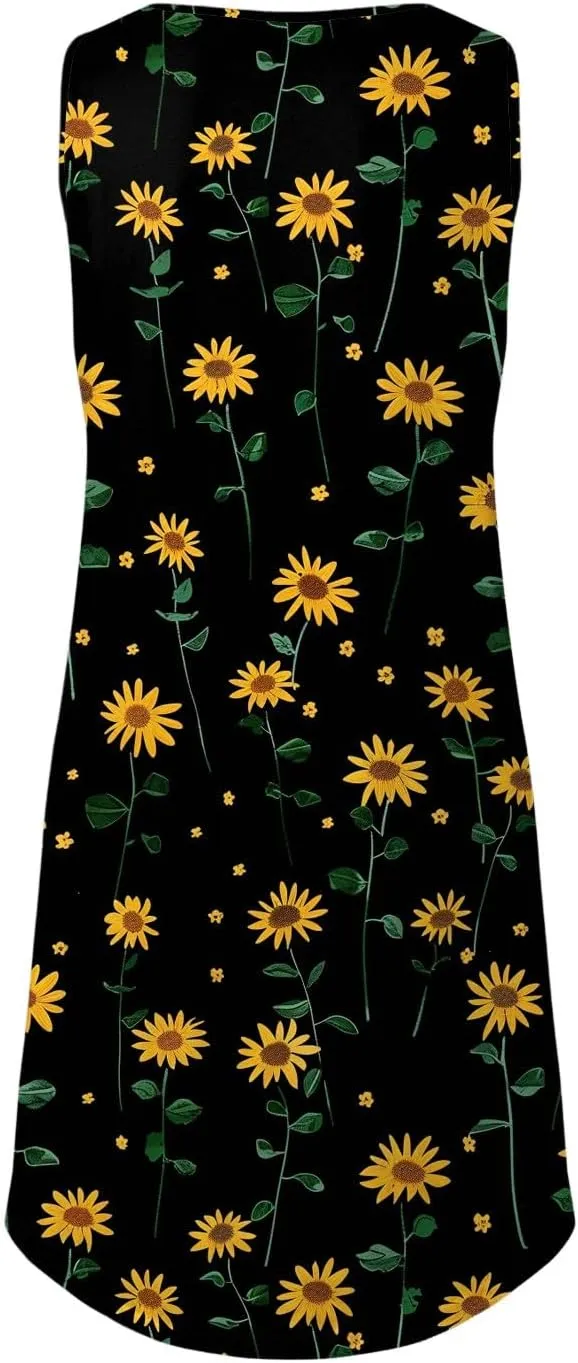 Summer Dresses for Women 2025 Trendy Boho Floral Print Beach Cover Up Casual Spring Sleeveless Sundresses