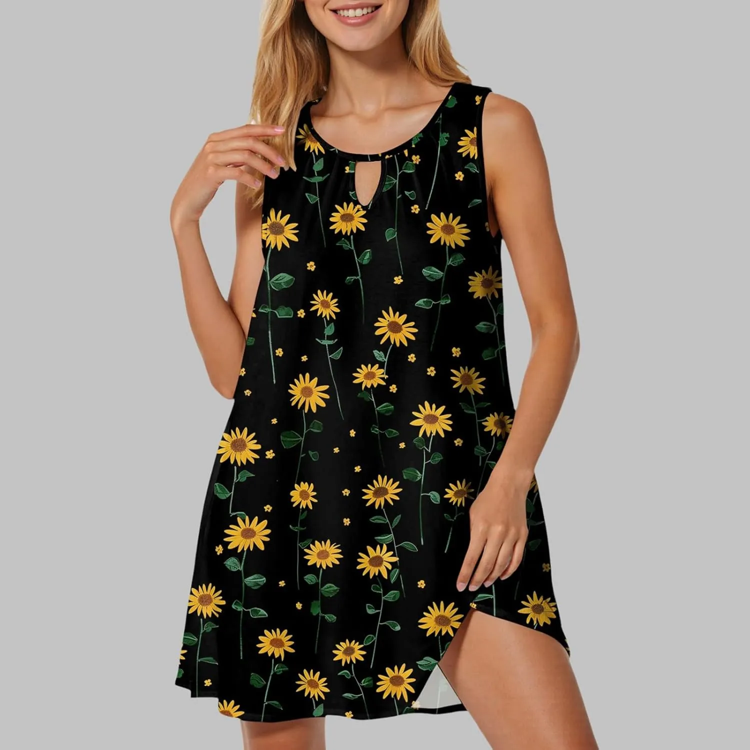 Summer Dresses for Women 2025 Trendy Boho Floral Print Beach Cover Up Casual Spring Sleeveless Sundresses