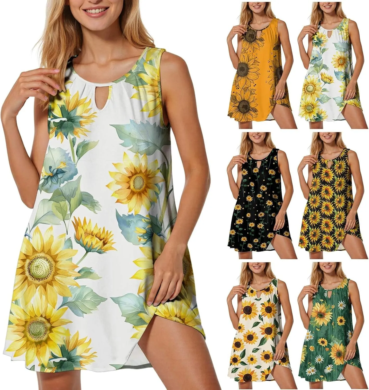 Summer Dresses for Women 2025 Trendy Boho Floral Print Beach Cover Up Casual Spring Sleeveless Sundresses