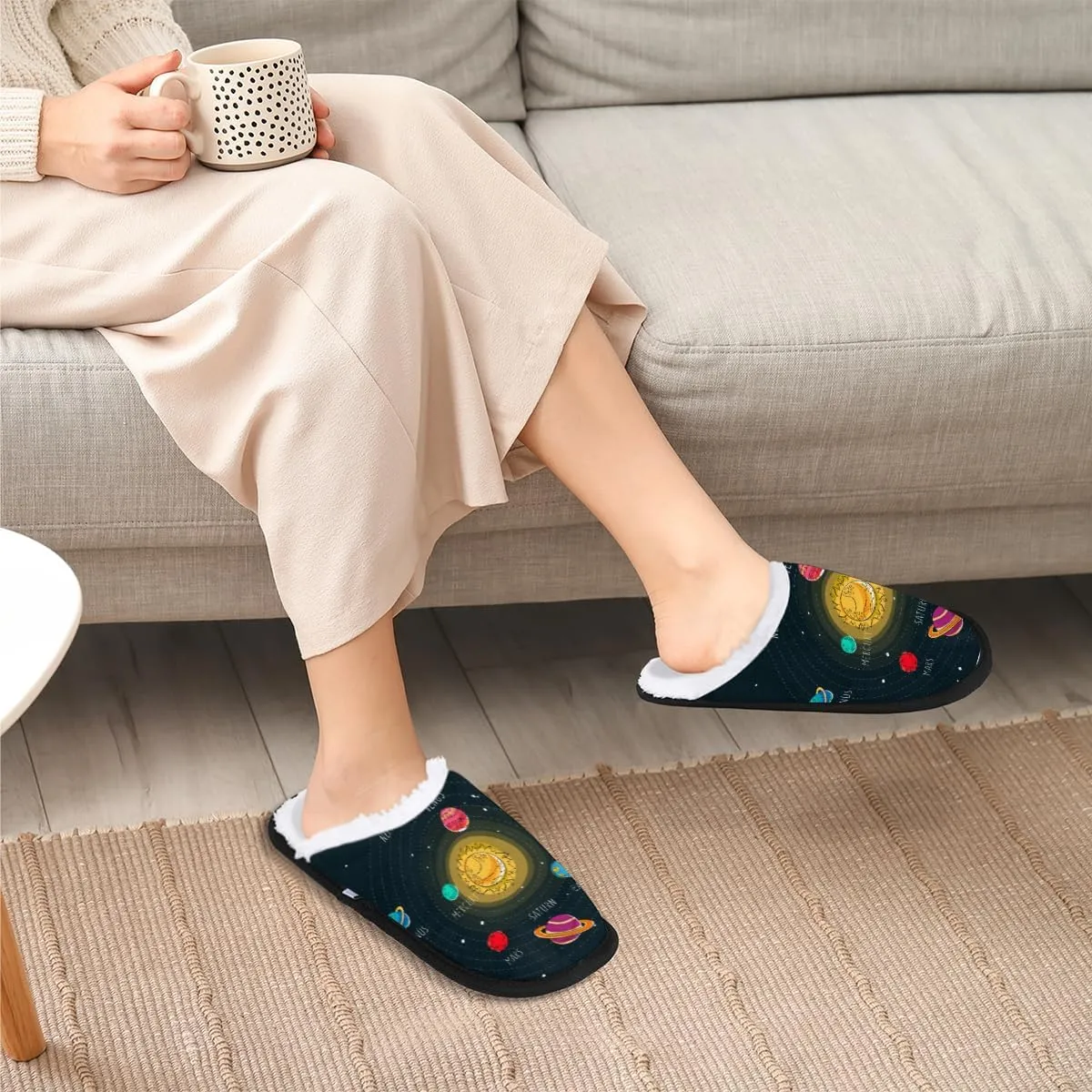 Sun Mars Venus Slippers for Women,Fluffy Soft Winter Womens House Slippers,Non Slip Comfy Plush Ladies House Shoes for Girls Slip-On Slippers for Indoor Bedroom Travel M