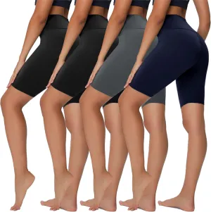 Sundwudu 4 Pack Biker Shorts for Women - 8”/5”/3” High Waist Tummy Control Summer Workout Shorts for Running Yoga Athletic