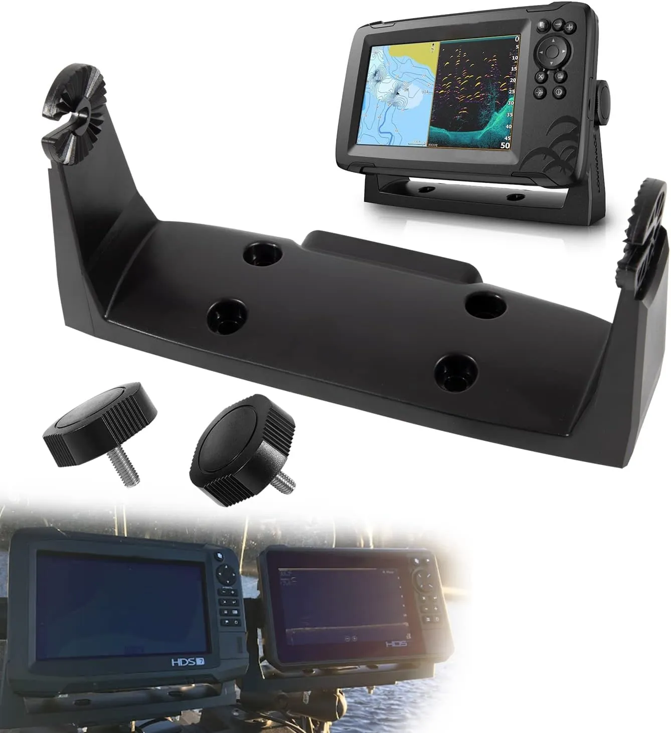 Sunluway 000-11019-001 Gimbal Bracket with Knobs, Secure & Convenience for Operators Replacement Mounting Bracket for Lowrance HDS-7 Touchscreen Models, Black