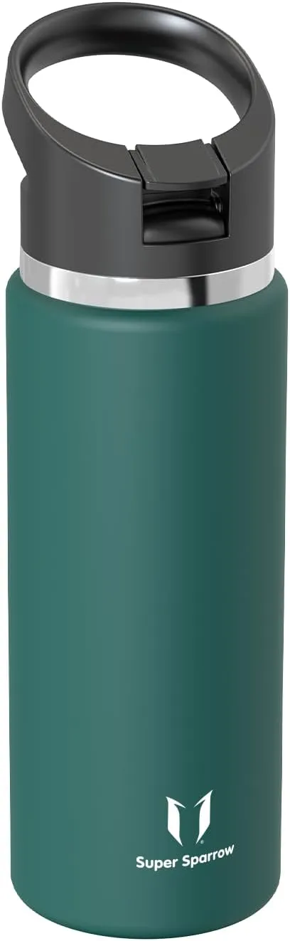 Super Sparrow Water Bottle Insulated - 17 Oz / 25 Oz / 32 Oz - Wide Mouth SwivelSip Flask - BPA Free, Leak Proof Drink Bottle- Ergonomic Straw Water Bottles for Work, Gym, Travel, Sports, Outdoor