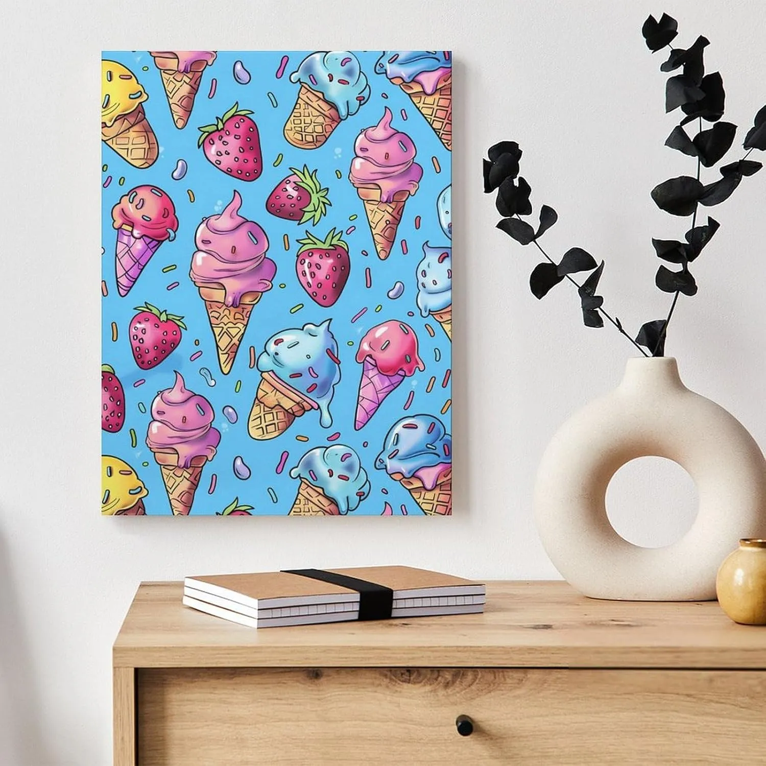Sweet Ice-Creams Printed Art Painting Wall Decor Artworks Hang Canvas Pictures Decoration For Room Home Office