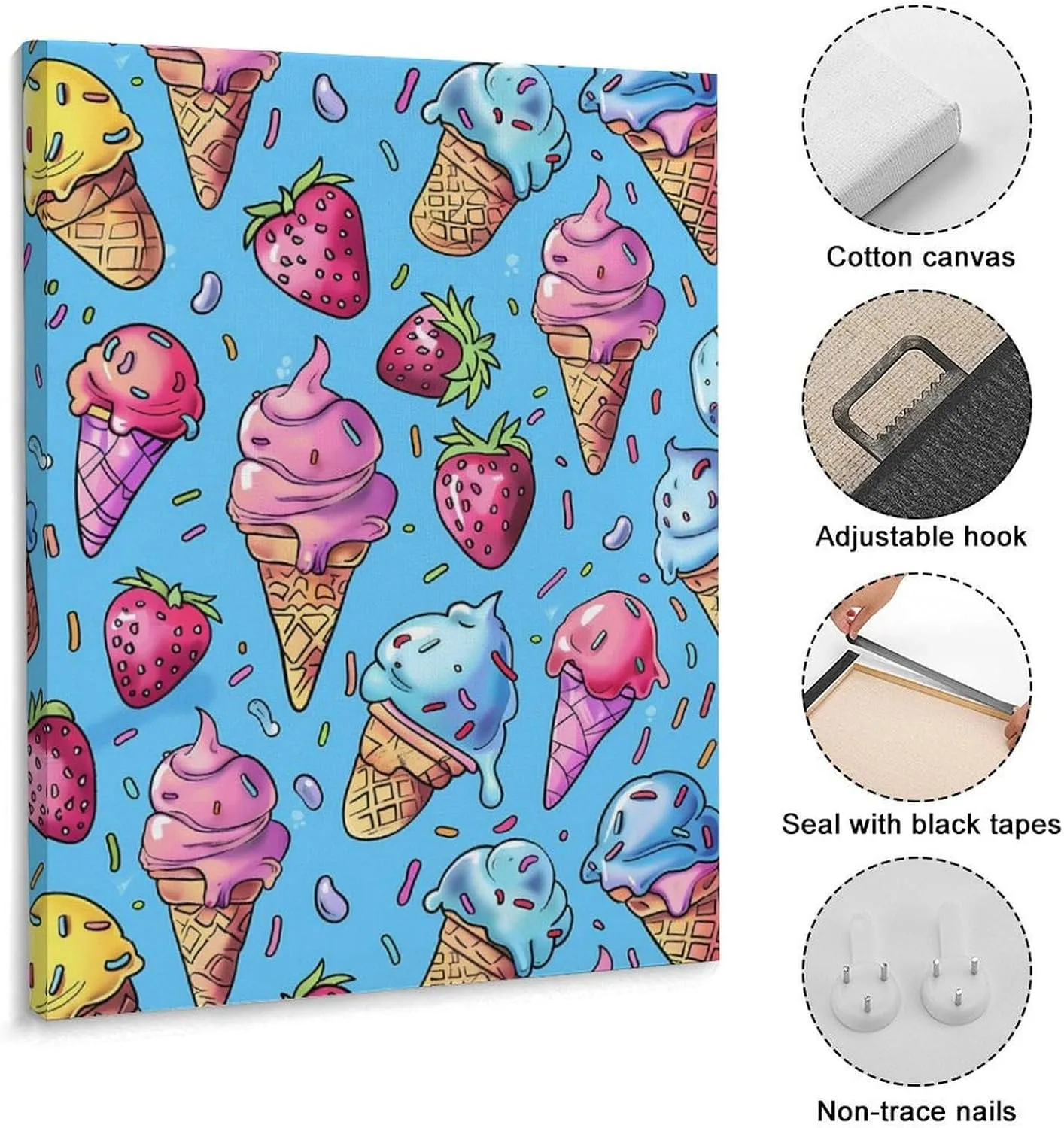 Sweet Ice-Creams Printed Art Painting Wall Decor Artworks Hang Canvas Pictures Decoration For Room Home Office