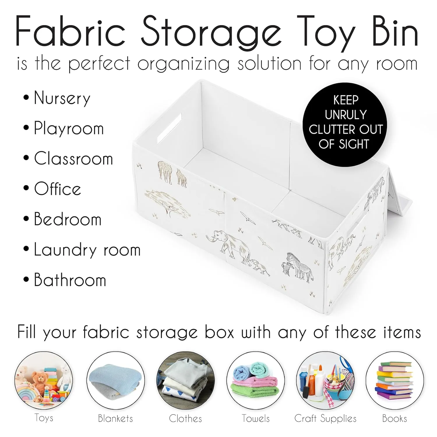 Sweet Jojo Designs Jungle Safari Animals Boy Girl Small Fabric Toy Bin Storage Box Chest Baby Nursery Kids Brown Taupe Black and White Gender Neutral Elephant Giraffe Wildlife Adventure Serengeti