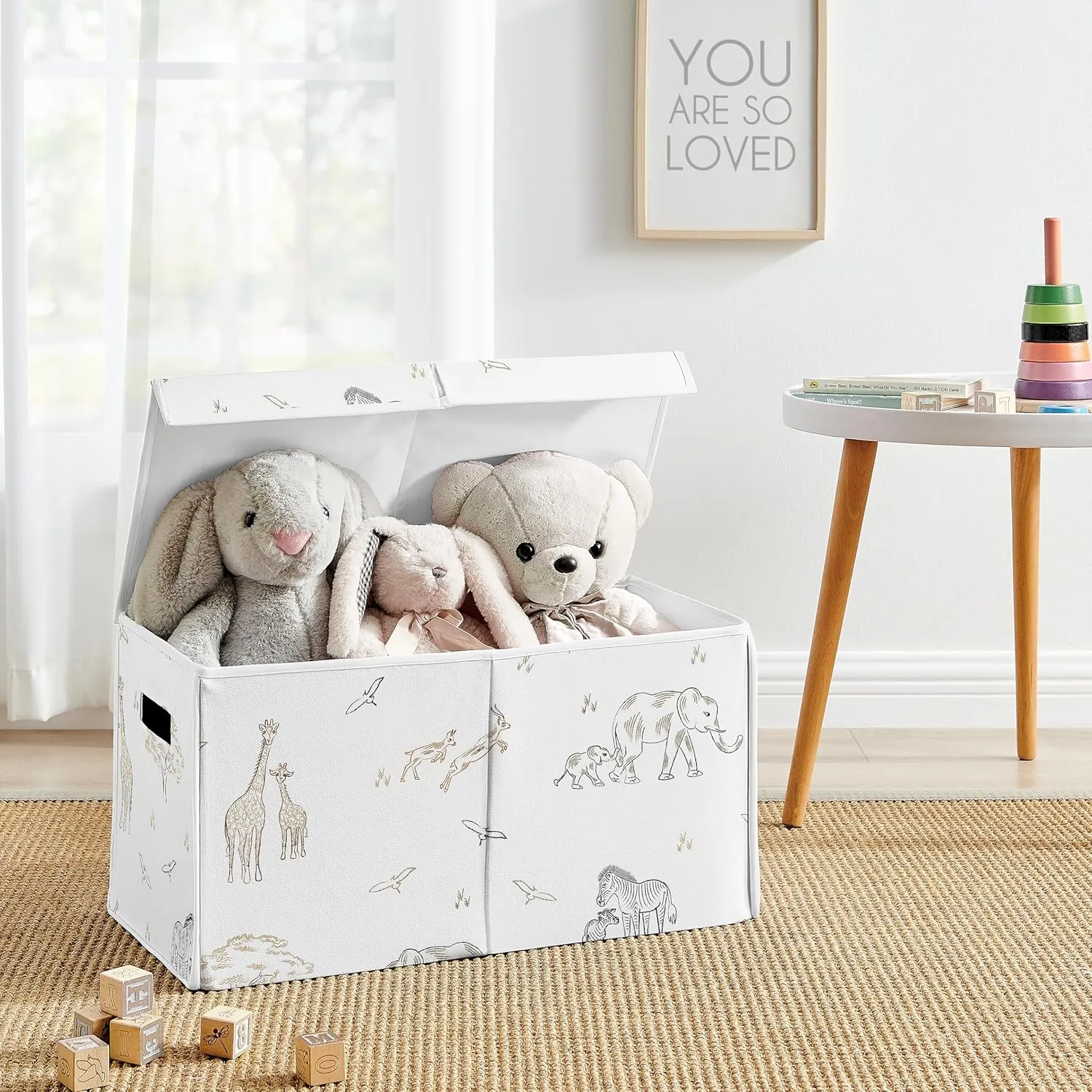 Sweet Jojo Designs Jungle Safari Animals Boy Girl Small Fabric Toy Bin Storage Box Chest Baby Nursery Kids Brown Taupe Black and White Gender Neutral Elephant Giraffe Wildlife Adventure Serengeti