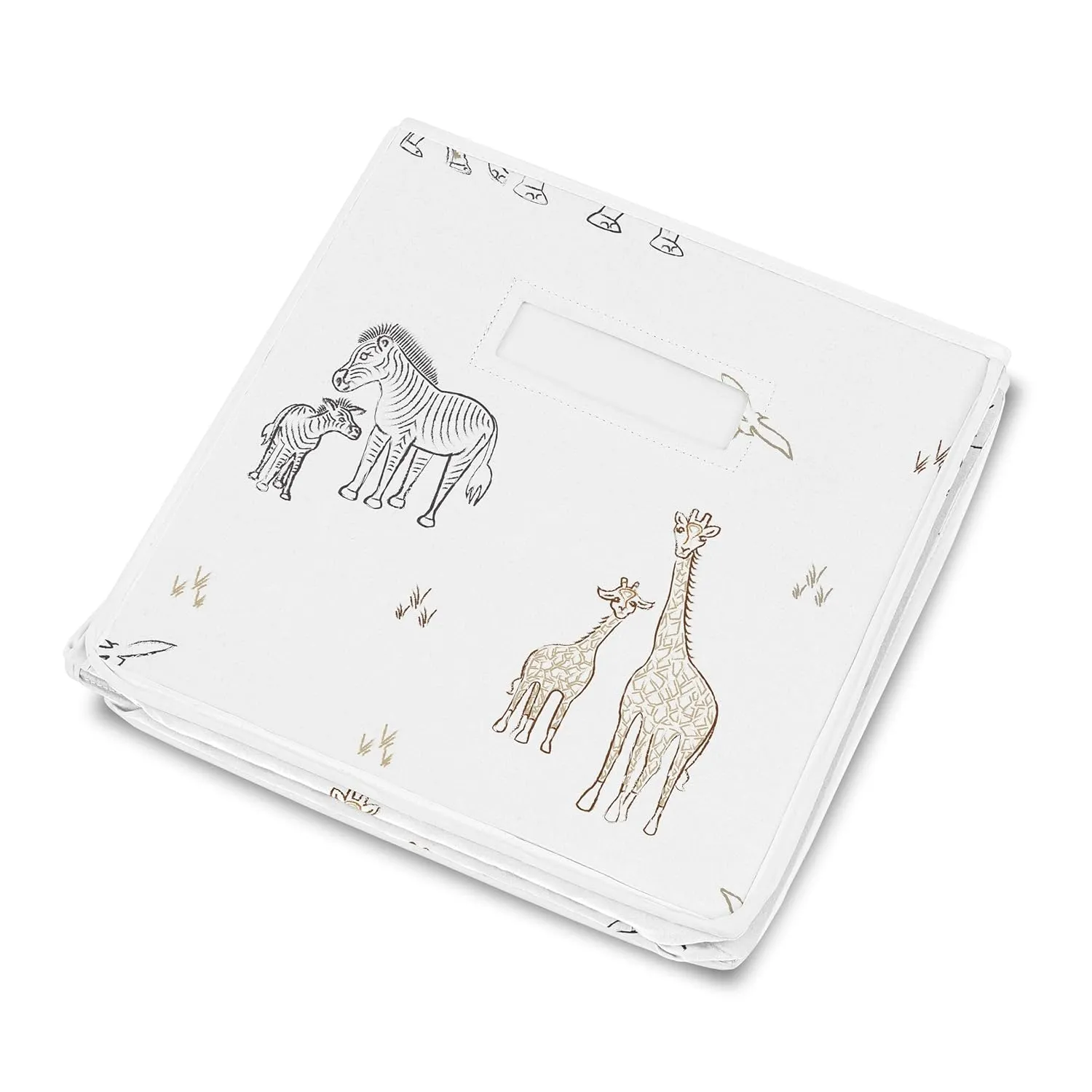 Sweet Jojo Designs Jungle Safari Animals Boy Girl Small Fabric Toy Bin Storage Box Chest Baby Nursery Kids Brown Taupe Black and White Gender Neutral Elephant Giraffe Wildlife Adventure Serengeti