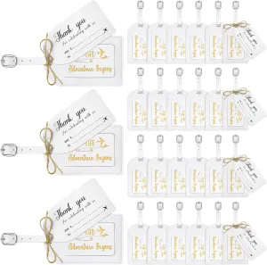 Sweetude 48Set Leather Luggage Tag Wedding Favor for Guest Bulk The Adventure Begin Luggage Tag with Name Card for Bridesmaid(White)