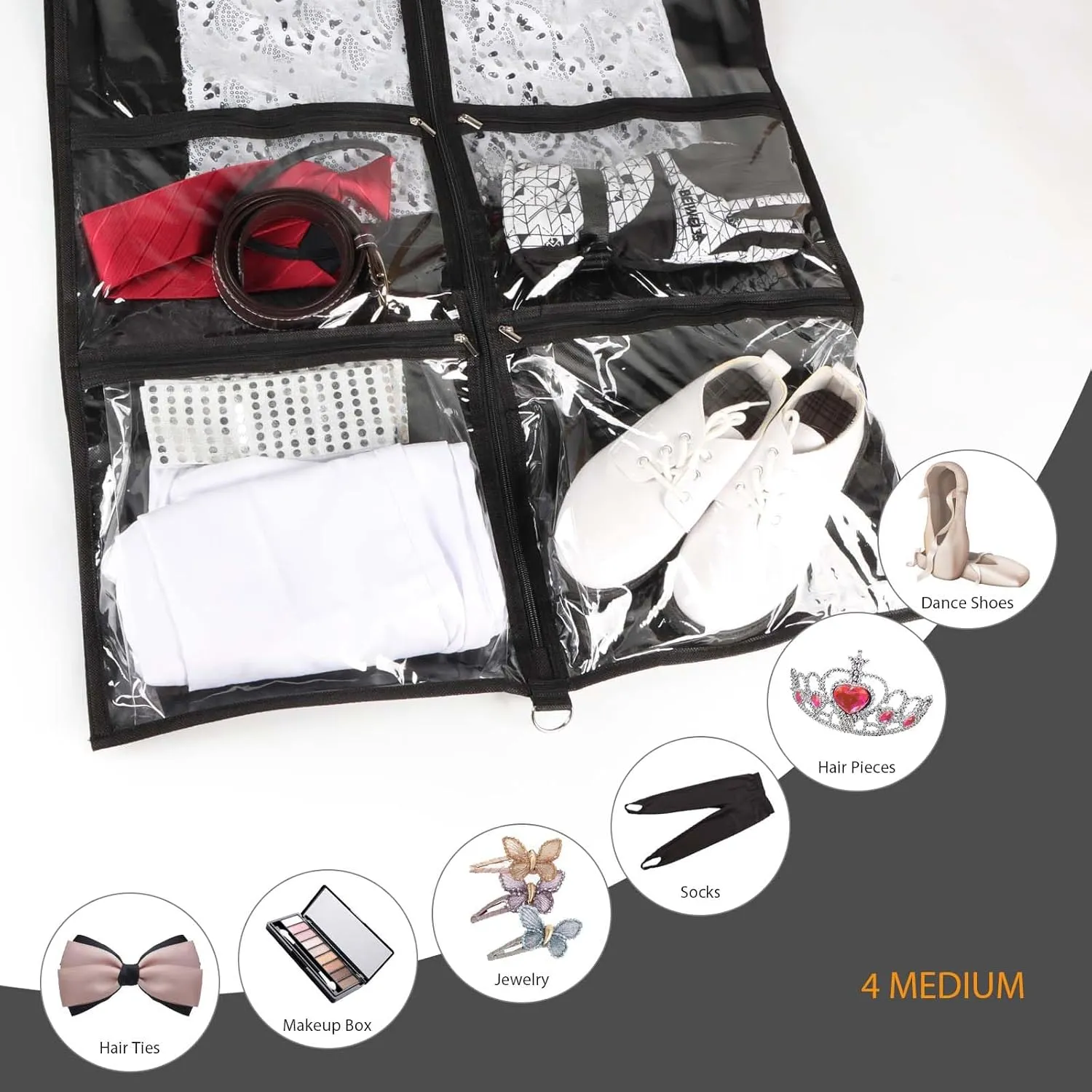 Syeeiex Clear Dance Costume Garment Bag with 3" Gussetes(2 Pack), 40'' Garment Bags for Dance Costumes, Kids Dance Garment Bag with 4 Medium Zippered Pocket - Suitable for Dance Competitions, Ballet