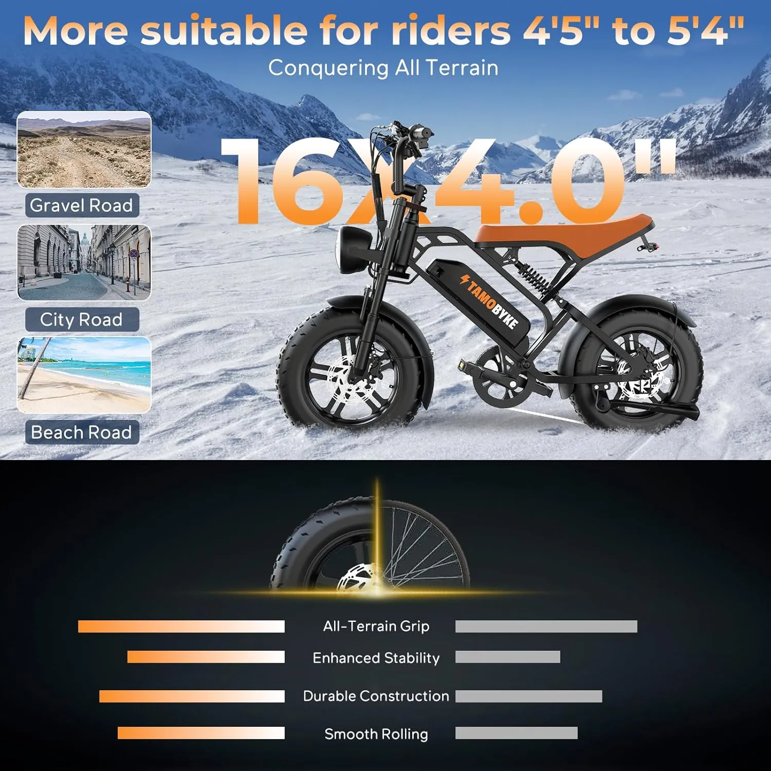T16 Electric Bike for Teens & Childs, 1000W Motor 48V15.6Ah Removable Battery, 30MPH Off-Road Electric Bicycle,16"Fat Tire Ebike for Kids, 7-Speed,Dual Hydraulic Brakes, Fits Riders 4'5"-5'4"