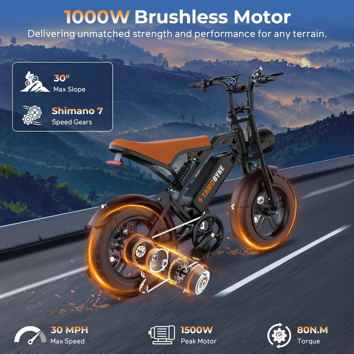 T16 Electric Bike for Teens & Childs, 1000W Motor 48V15.6Ah Removable Battery, 30MPH Off-Road Electric Bicycle,16"Fat Tire Ebike for Kids, 7-Speed,Dual Hydraulic Brakes, Fits Riders 4'5"-5'4"