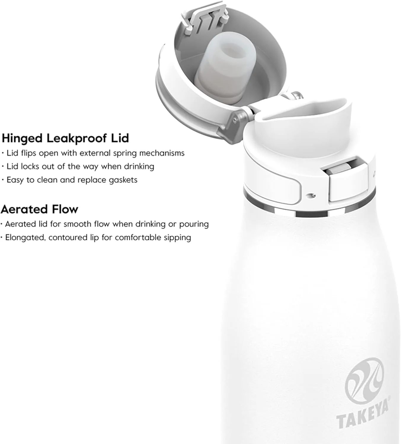 Takeya 885395525013 Traveler Insulated Stainless Steel Bottle, Flip Cap Arctic 25oz