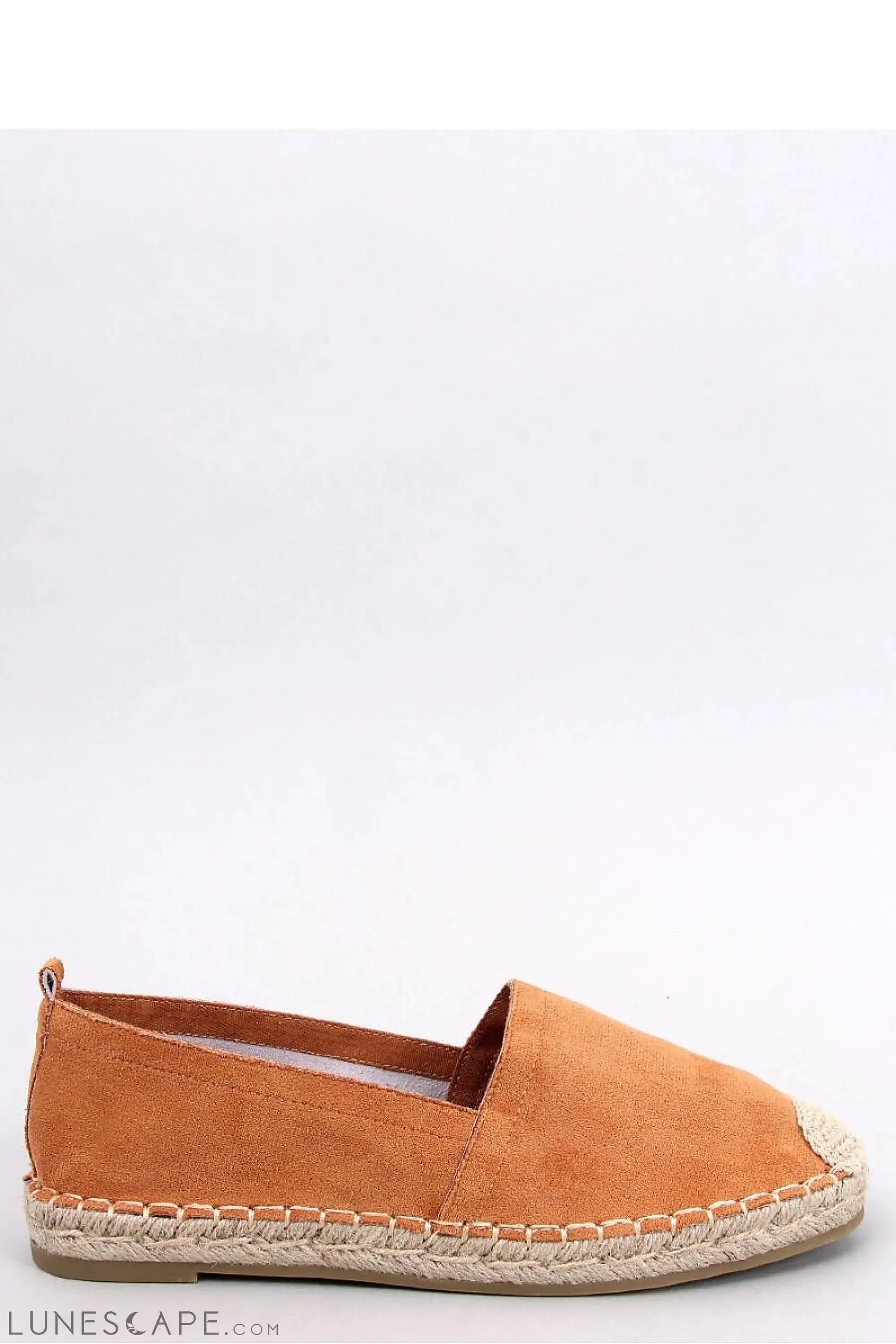 Tan Eco-Suede Espadrille Flats with Woven Jute Sole & Whipstitch Trim