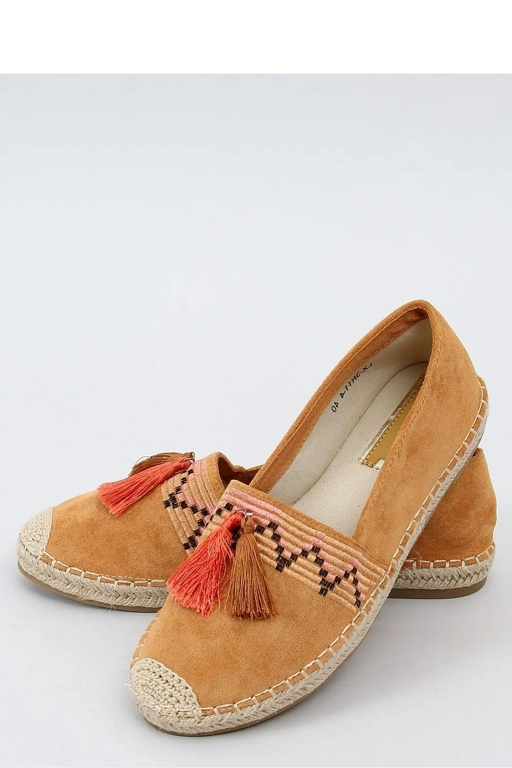 Tan Embroidered Round Toe Boho Women's Espadrille Flats with Tassels