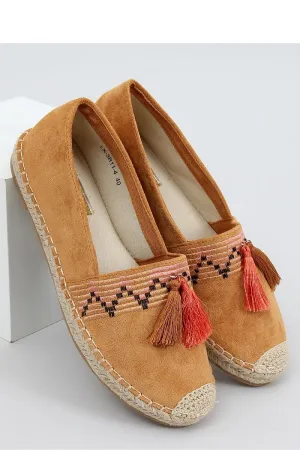 Tan Embroidered Round Toe Boho Women's Espadrille Flats with Tassels