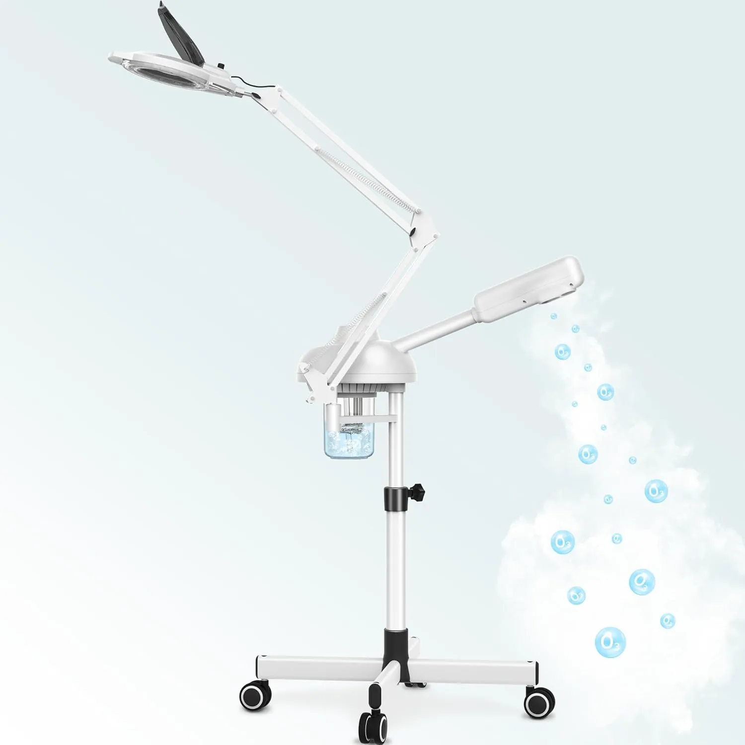 TASALON 2-in-1 Professional Facial Steamer with 5X Magnifying Lamp, Esthetician Steamer on Wheels, White, Facial Steamer, Cleansing, Hydrating, Pore Treatment