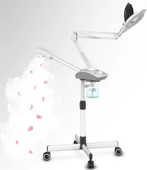 TASALON Professional Facial Steamer with 5X Magnifying Lamp, 2-in-1 Esthetician Steamer on Wheels with Ozone and Hot Mist, Ionic Facial Steamer for Facial Deep Cleaning and Moisturize