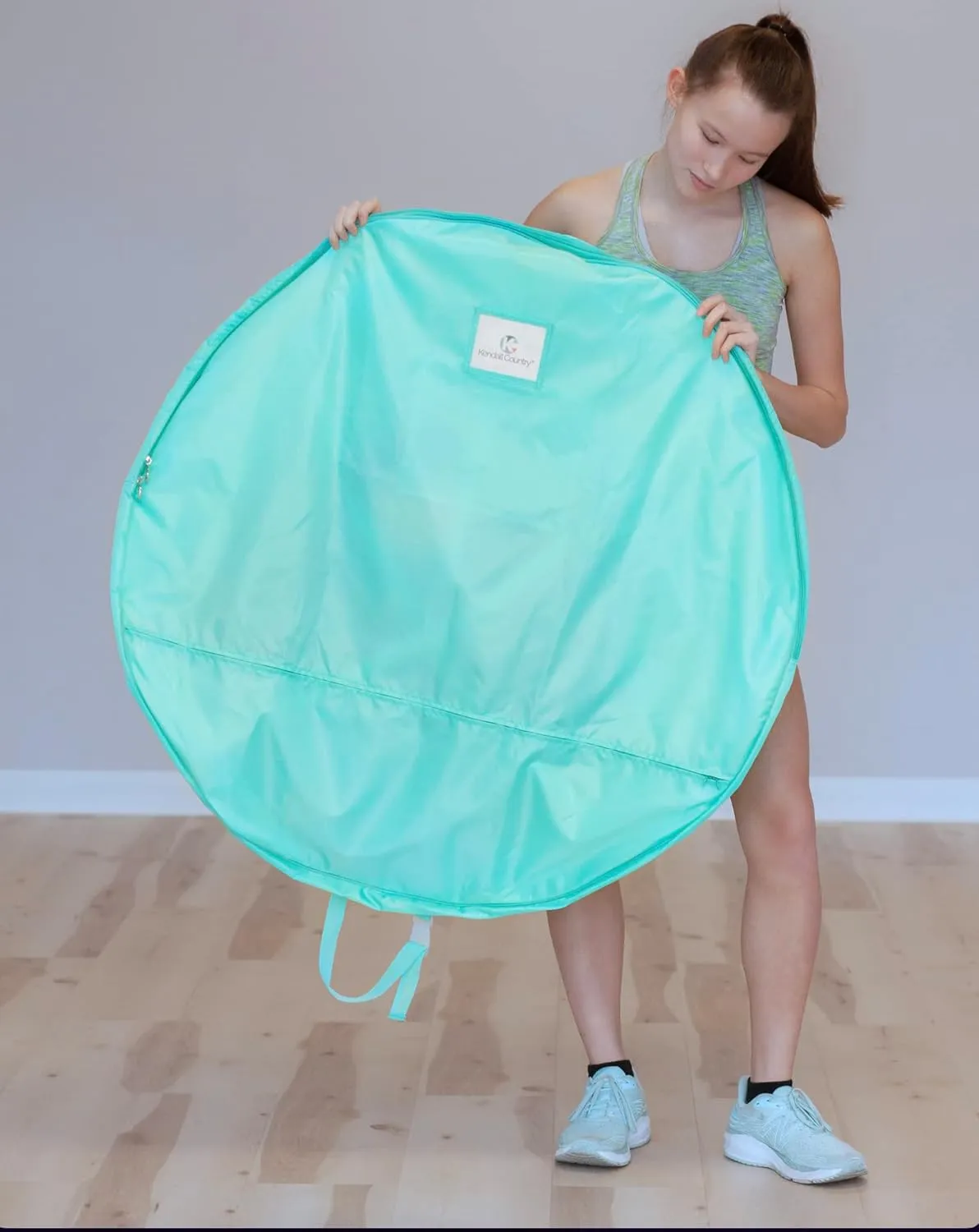 Teen Girl & Adult Tutu Garment Bag - 40 inch Pancake Tutu Bag, Dance Bag, Inner Straps, 3 in Gusset, Pockets, for Costume Skirt Travel, Storage, Ballerinas, Competitive Dancers, Seafoam