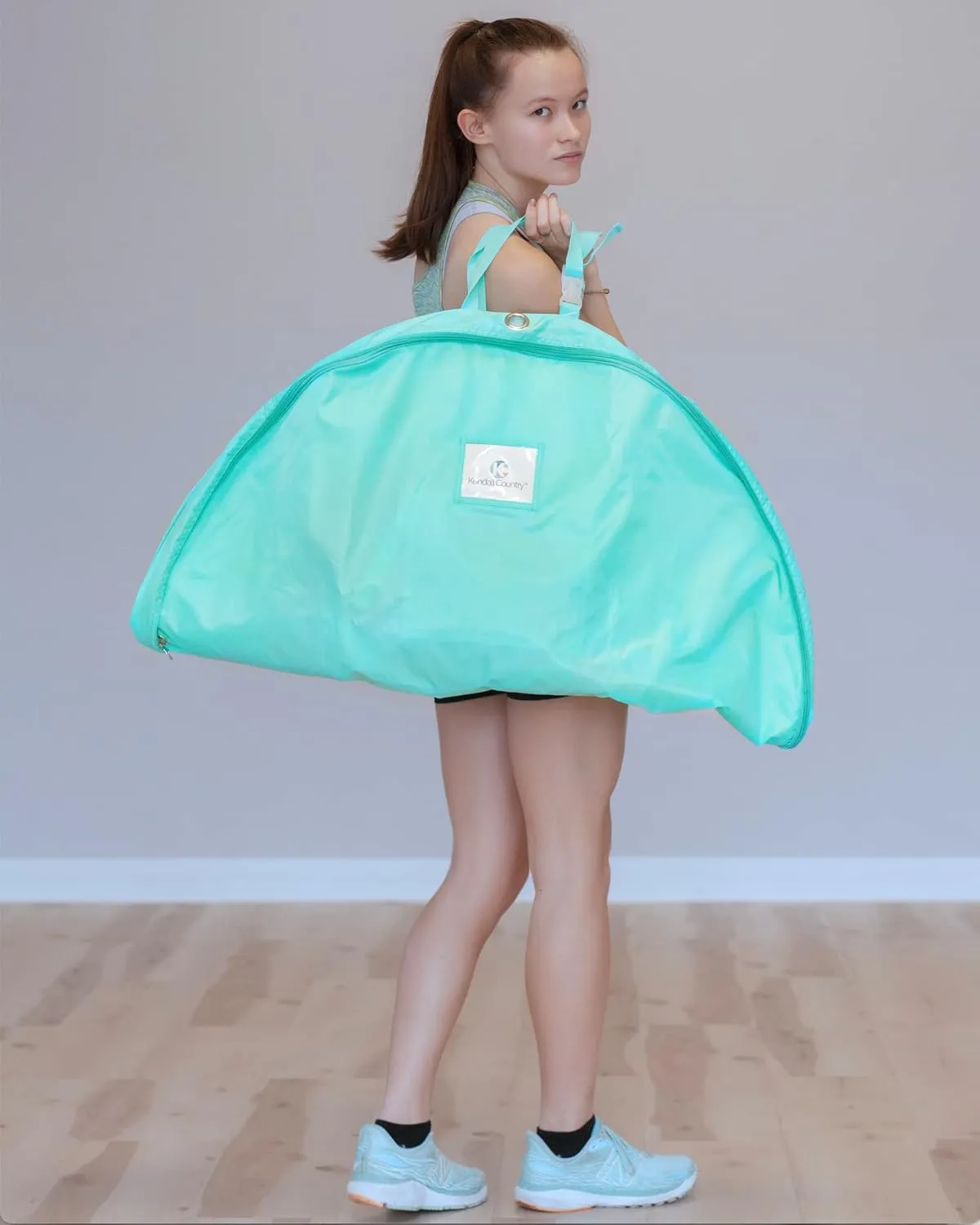 Teen Girl & Adult Tutu Garment Bag - 40 inch Pancake Tutu Bag, Dance Bag, Inner Straps, 3 in Gusset, Pockets, for Costume Skirt Travel, Storage, Ballerinas, Competitive Dancers, Seafoam