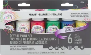 Testors Craft Acrylic Paint Kit, 6 (2 fl oz) bottles, Primary Colors,12Fl Oz