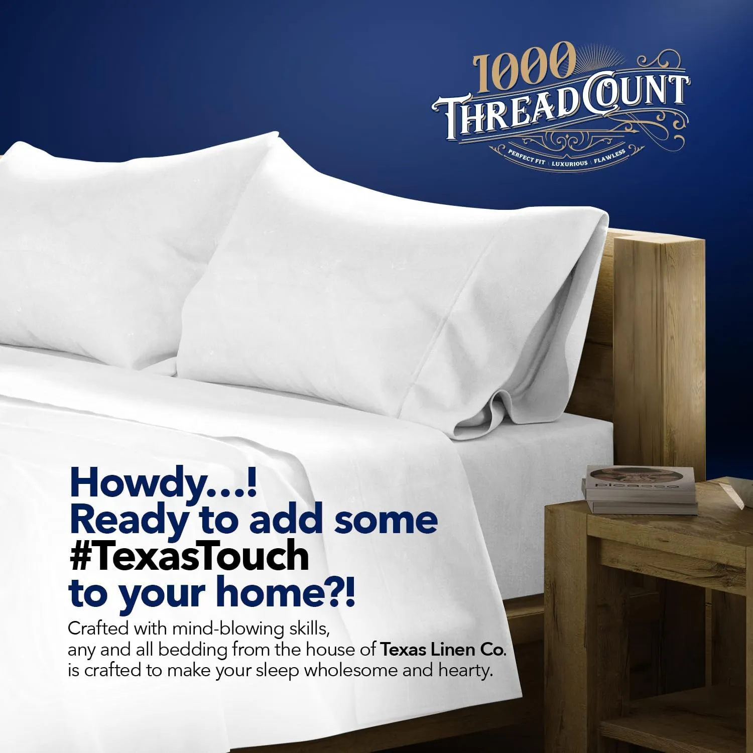 Texas Linen Co. Luxury Egyptian Cotton King Fitted Sheet Only - 1000-Thread-Count King Size Fitted Sheet, Soft, Cooling, Sateen Weave Hotel Quality Bottom, Fits 18" Deep Pocket Mattress - Navy Blue