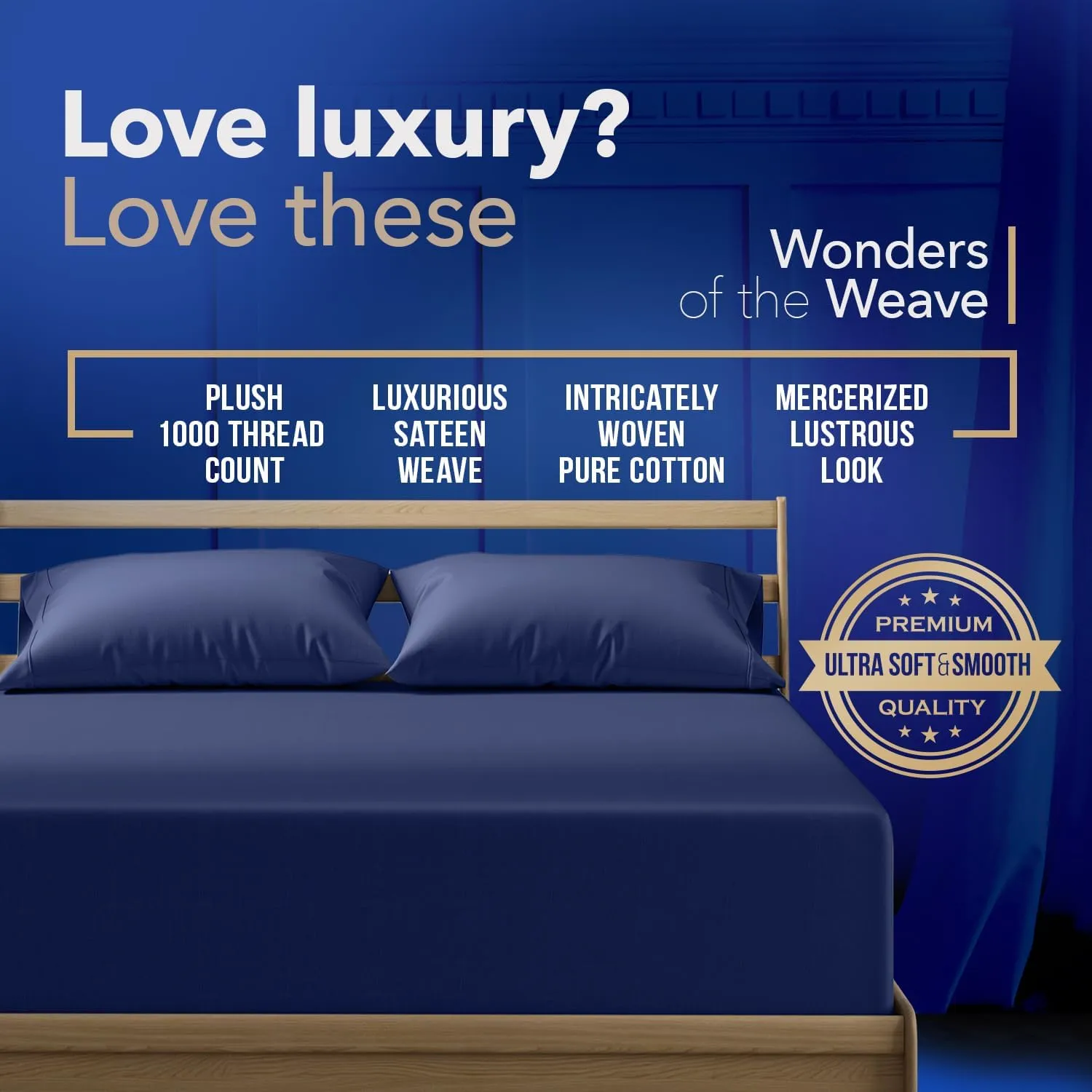 Texas Linen Co. Luxury Egyptian Cotton King Fitted Sheet Only - 1000-Thread-Count King Size Fitted Sheet, Soft, Cooling, Sateen Weave Hotel Quality Bottom, Fits 18" Deep Pocket Mattress - Navy Blue