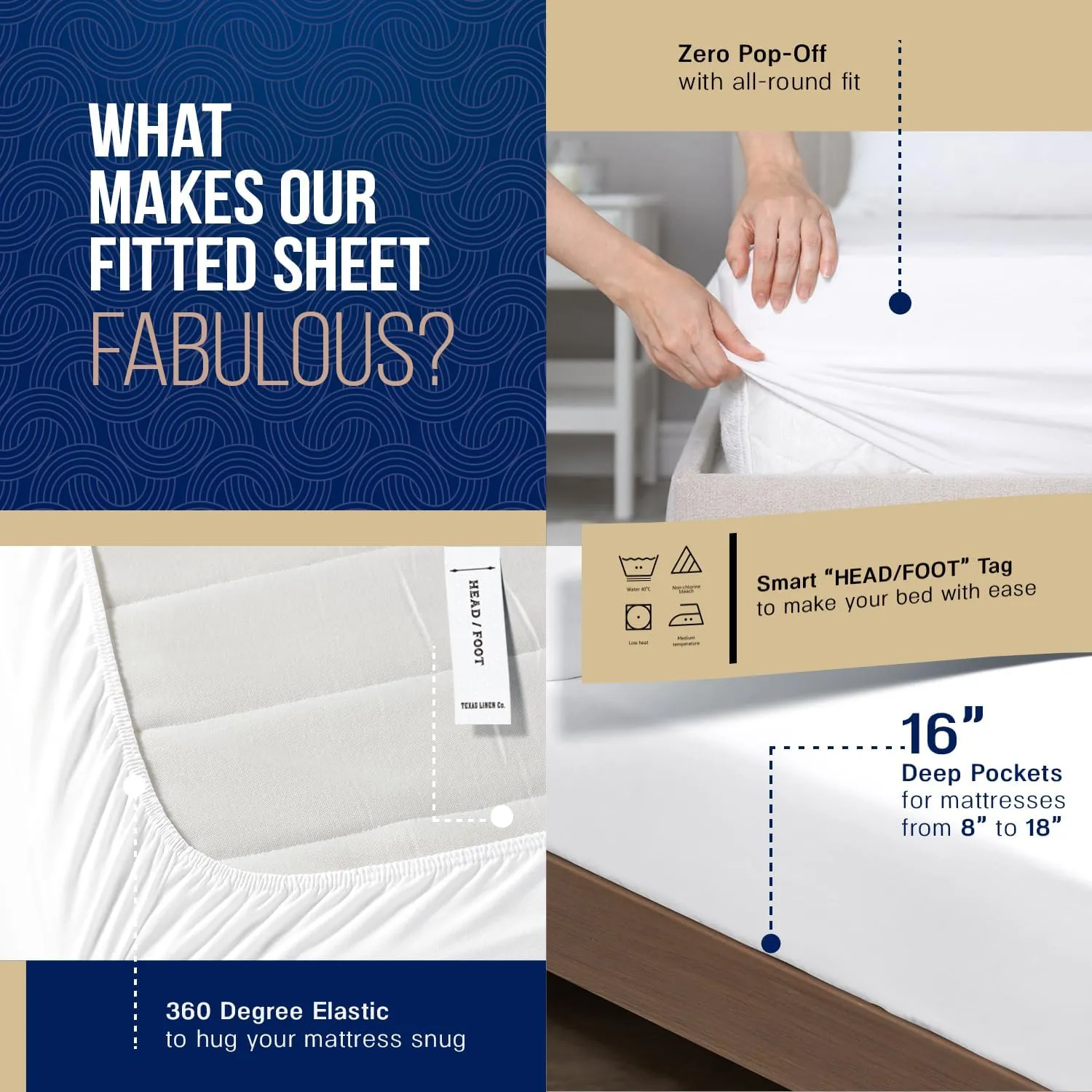 Texas Linen Co. Luxury Egyptian Cotton King Fitted Sheet Only - 1000-Thread-Count King Size Fitted Sheet, Soft, Cooling, Sateen Weave Hotel Quality Bottom, Fits 18" Deep Pocket Mattress - Navy Blue