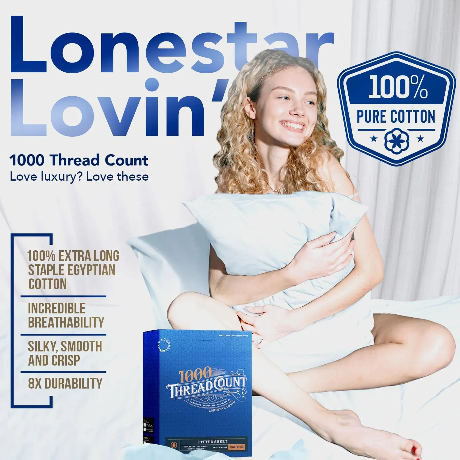 Texas Linen Co. Luxury Egyptian Cotton King Fitted Sheet Only - 1000-Thread-Count King Size Fitted Sheet, Soft, Cooling, Sateen Weave Hotel Quality Bottom, Fits 18" Deep Pocket Mattress - Navy Blue