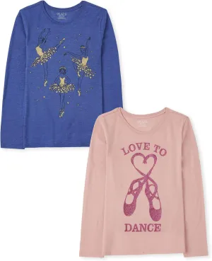 The Children's Place Girls' Assorted Everyday Long Sleeve Graphic T-Shirts, Multipack