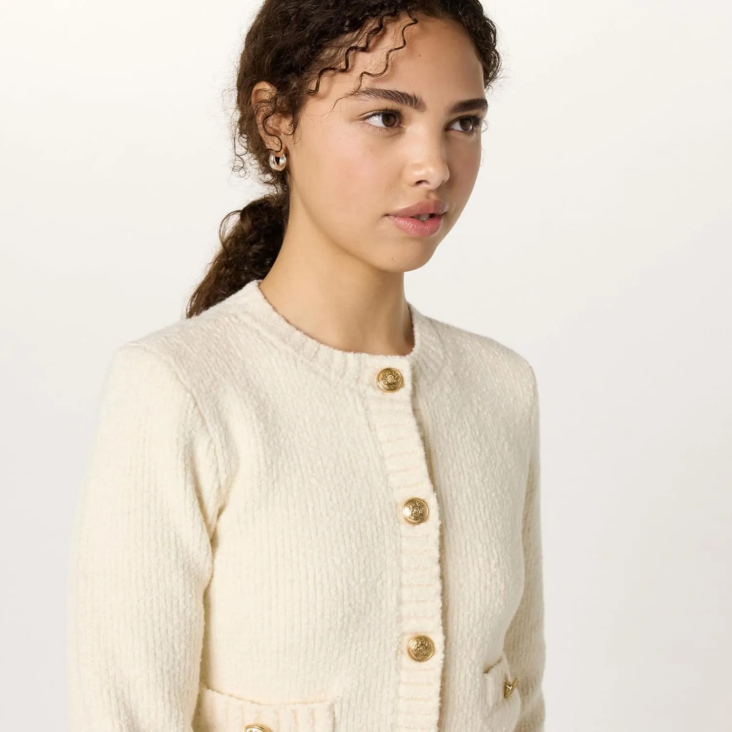 The Drop Women's Plus Size Janice Gold Button Fitted Sweater Cardigan